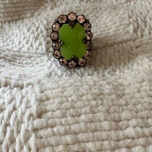 Sorrelli Lime Green Oval Crystal Halo Adjustable Ring